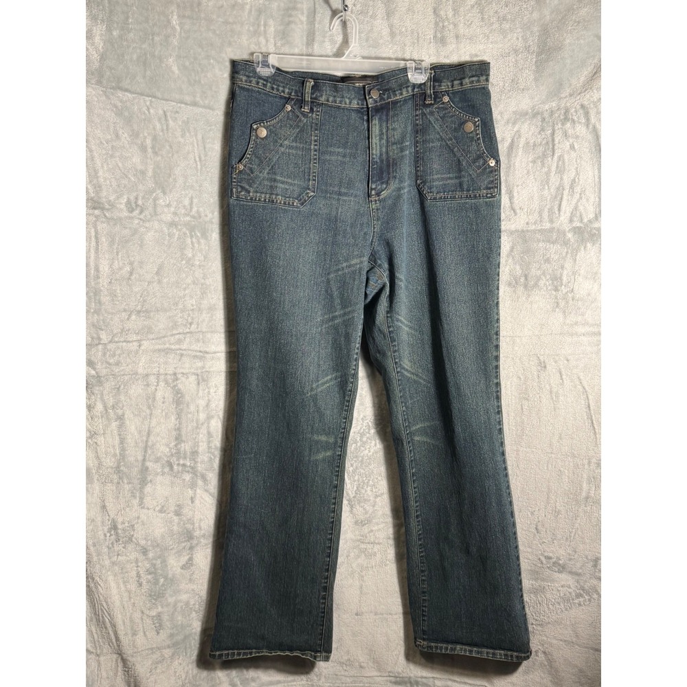 Venezia Jeans Womens 16 Tall Blue Stretch Straight‎ Leg Multi Pocket Denim Pants